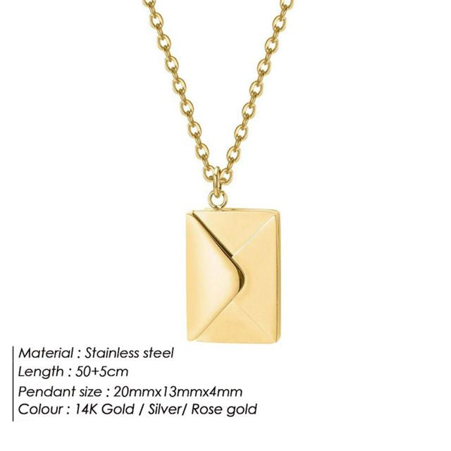 Personalized Custom Engraved Envelope Stainless Steel Necklace image 1