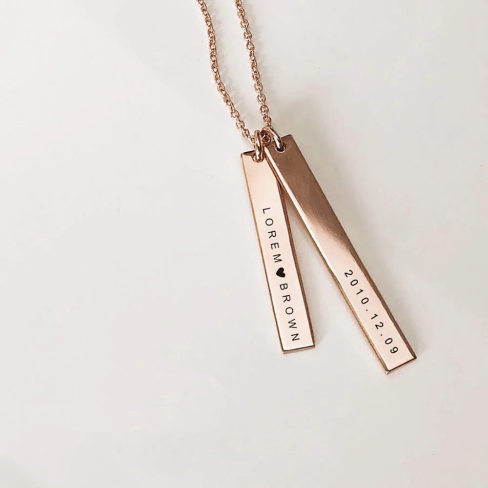 Personalized Custom Engraved Two-Bar Stainless Steel Necklace for Women image 0