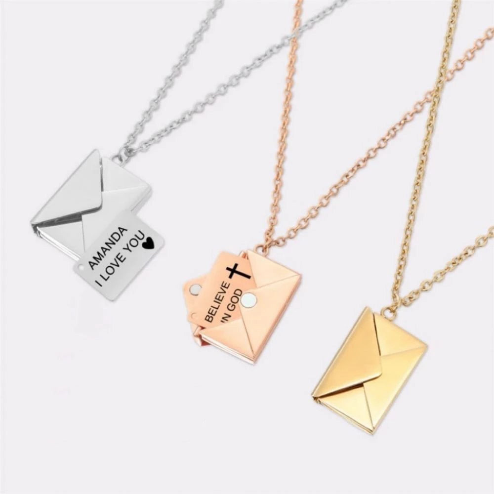 Personalized Custom Engraved Envelope Stainless Steel Necklace image 0