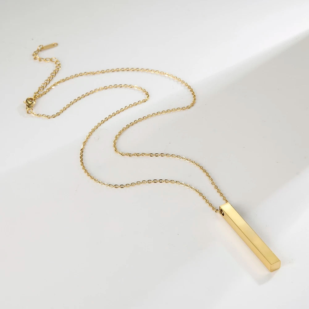 Personalized Custom Engraved Vertical Bar Stainless Steel Necklace image 2