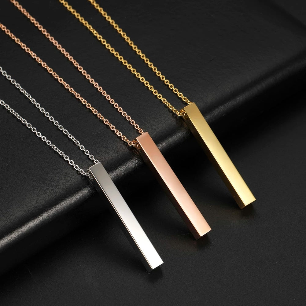 Personalized Custom Engraved Vertical Bar Stainless Steel Necklace image 0