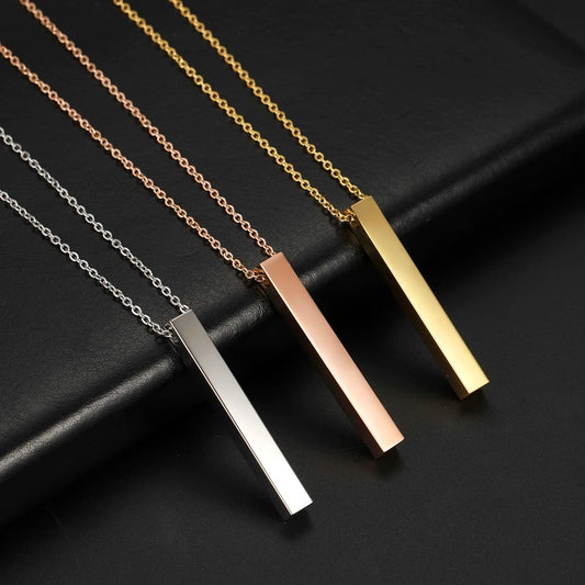 Personalized Custom Engraved Vertical Bar Stainless Steel Necklace image 0