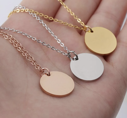 Personalized Custom Engraved Round Stainless Steel Necklace image 0