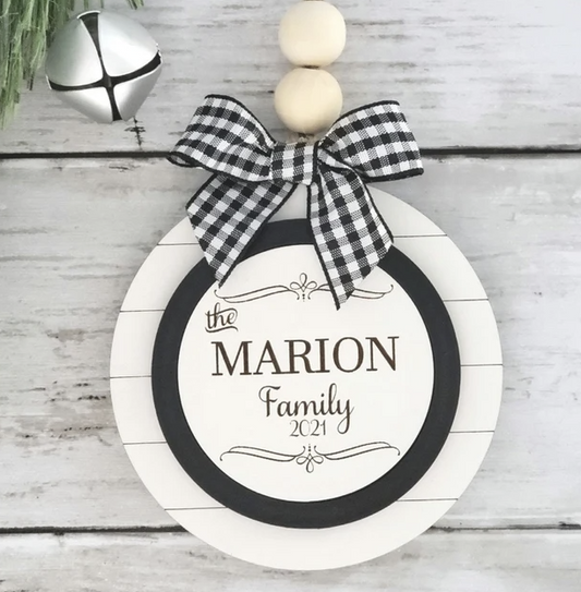 Farmhouse Style Shiplap Family Name Ornament image 0