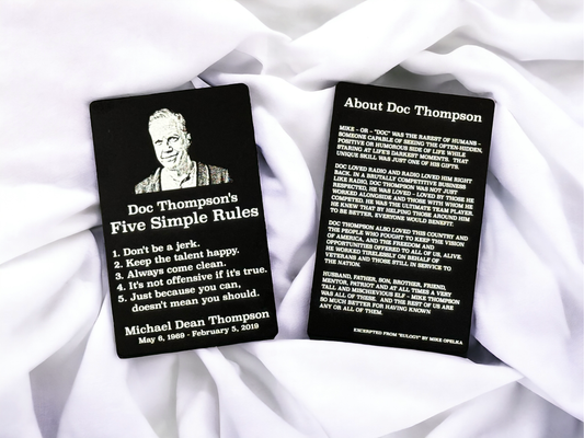 Doc Thompson Memorial Five Rules Card - Aluminum image 0