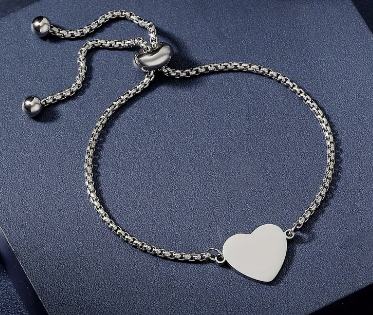 Personalized Custom Engraved Pull Stainless Steel Heart Bracelet image 0