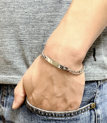 Personalized Custom Engraved Narrow Stainless Steel ID Bracelet image 2