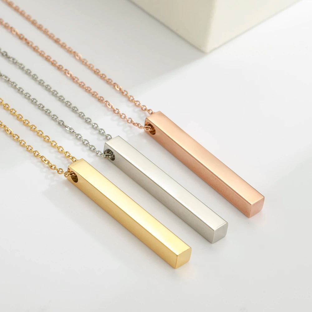 Personalized Custom Engraved Vertical Bar Stainless Steel Necklace image 1