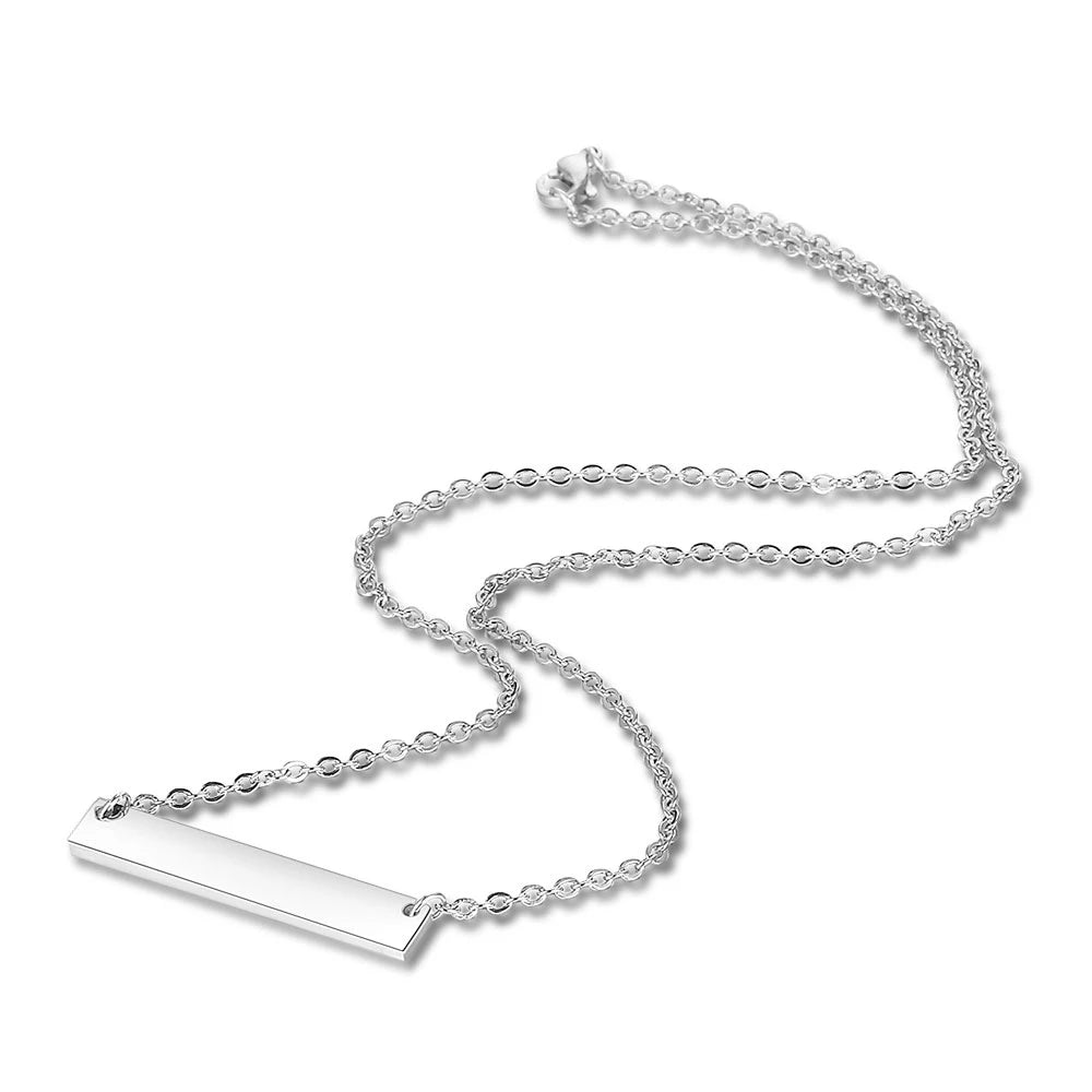 Personalized Custom Engraved Bar Stainless Steel Necklace for Women image 0