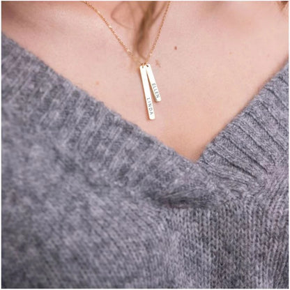 Personalized Custom Engraved Two-Bar Stainless Steel Necklace for Women image 1