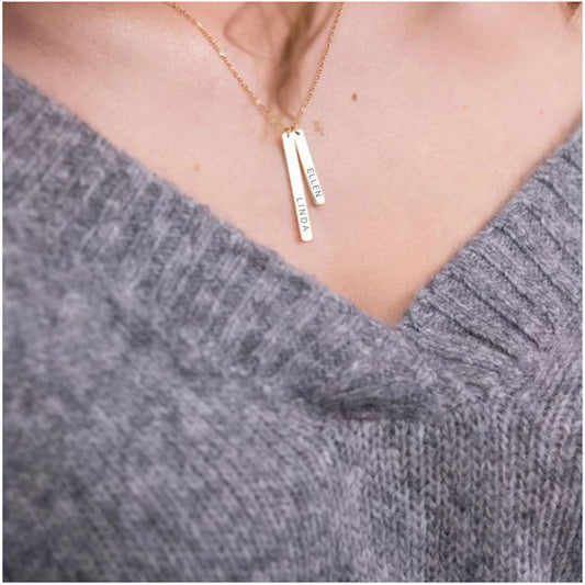 Personalized Custom Engraved Two-Bar Stainless Steel Necklace for Women image 1