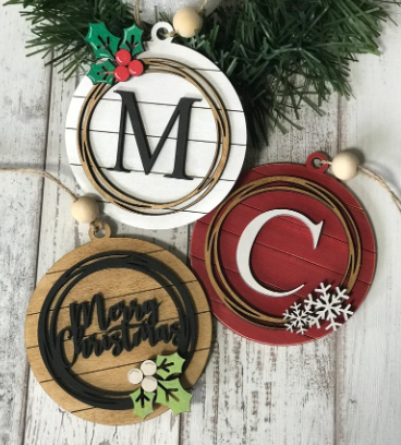 Christmas Initial Shiplap Ornament image 0