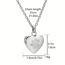 Stainless Steel Heart Paw Print Urn Necklace for Pet Ashes image 2