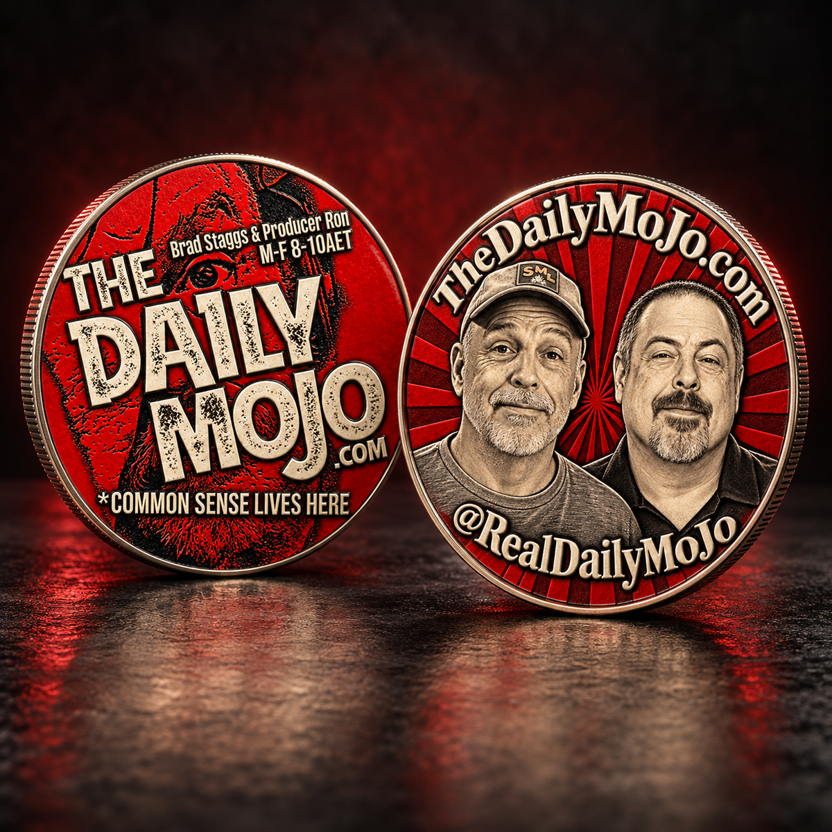 UV Printed 40mm Brass Challenge Coin (with case) for The Daily MoJo