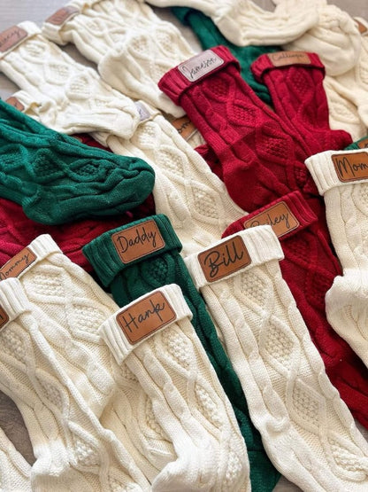 Festive Knitted Christmas Stockings with Personalized Patch image 2