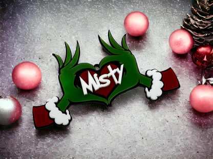 Acrylic Personalized Grinch Hands Christmas Ornament image 0