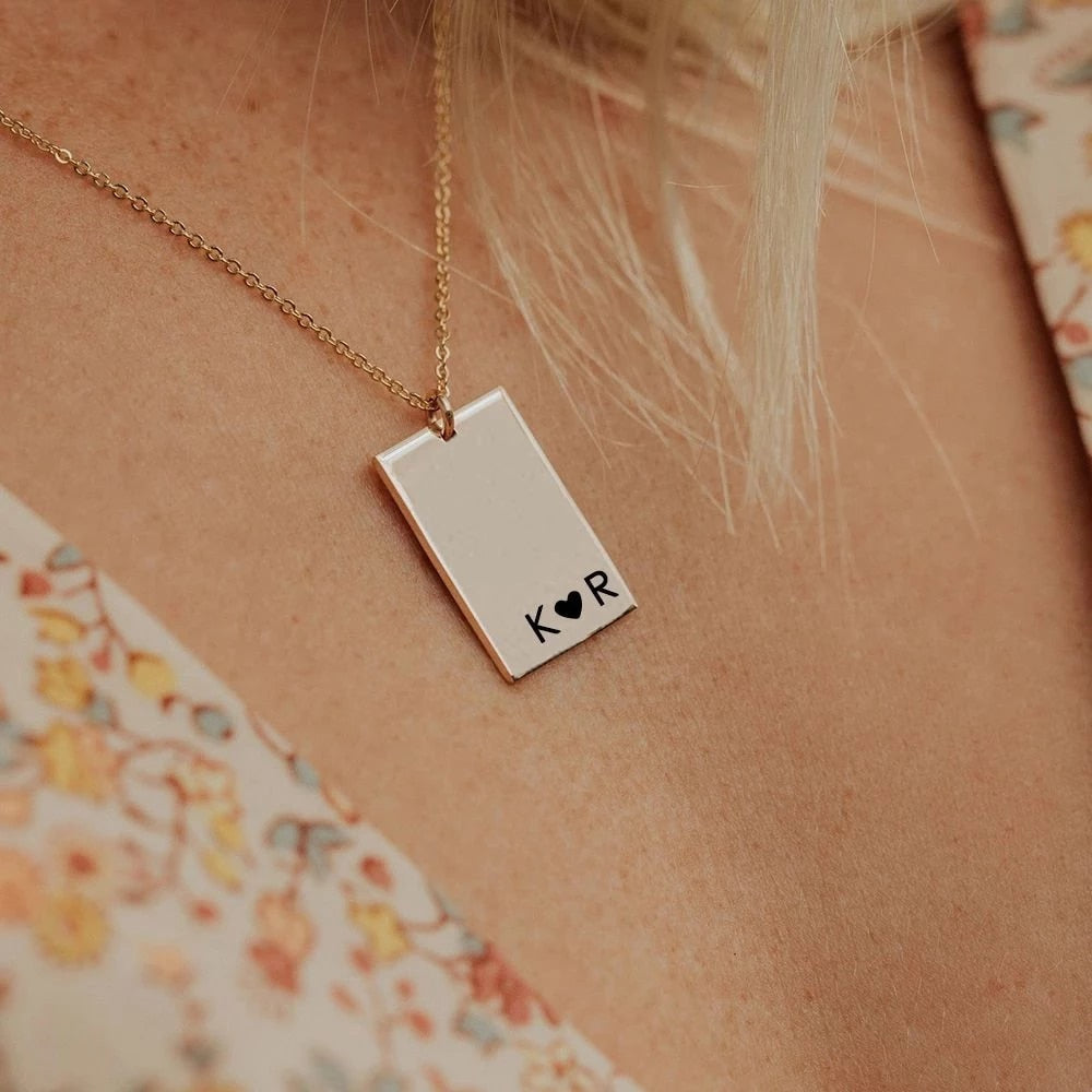 Personalized Custom Engraved Rectangular Stainless Steel Necklace image 0