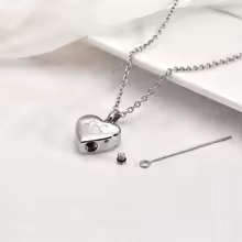 Stainless Steel Heart Paw Print Urn Necklace for Pet Ashes image 1