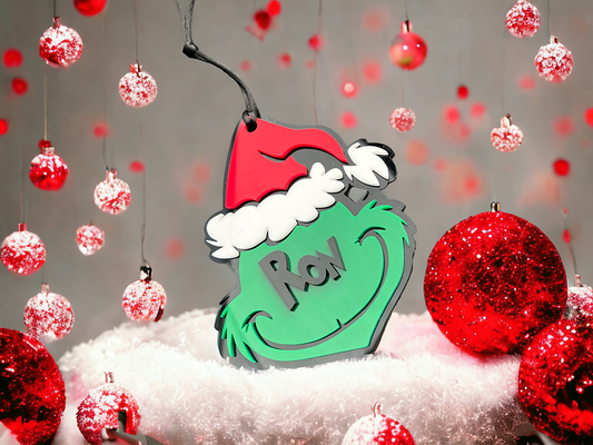Acrylic Personalized Grinch Head Christmas Ornament image 0